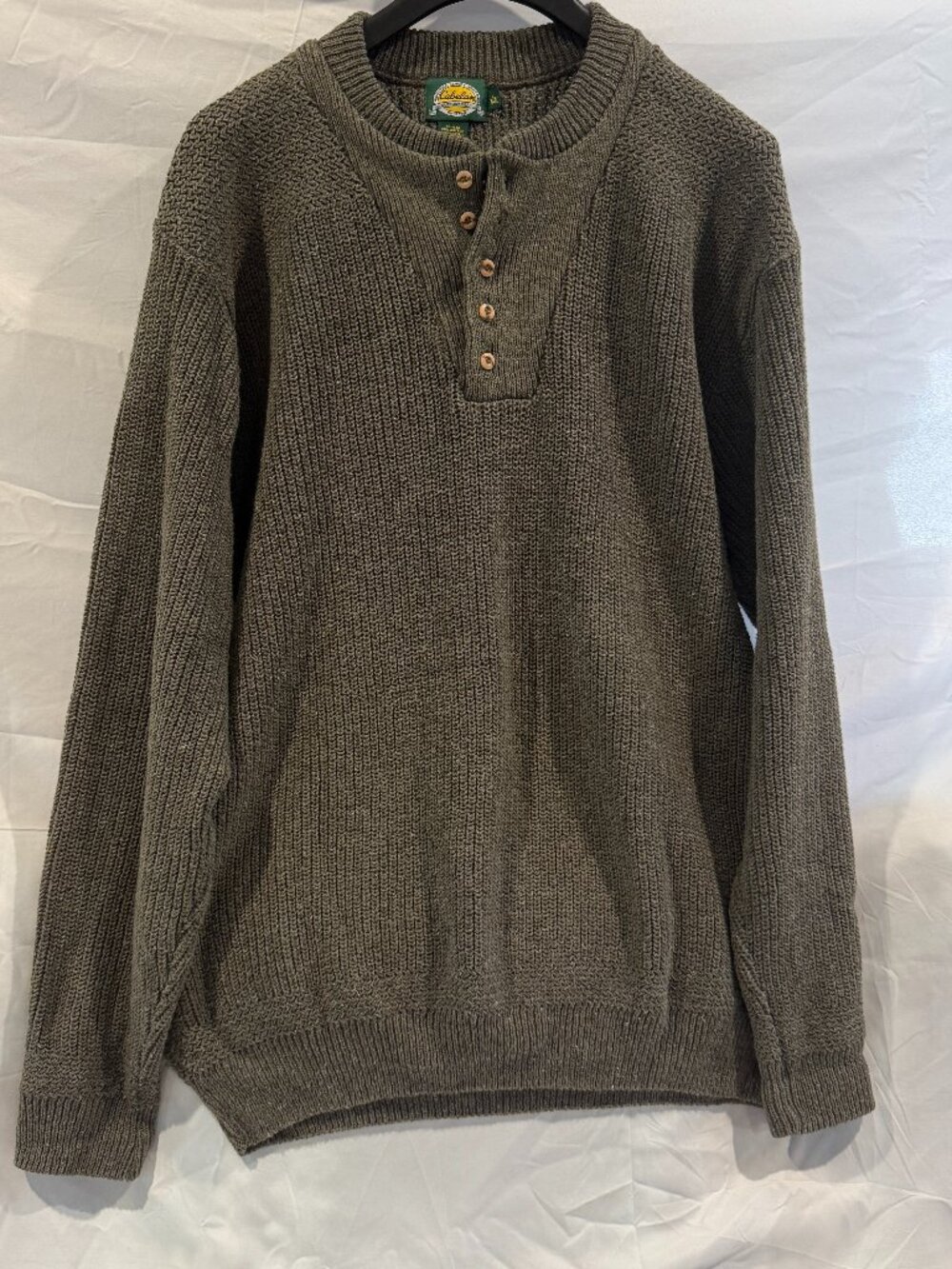 Vintage Cabela's Sweater Men's XL Tall Brown Chunky Knit Cotton Henley